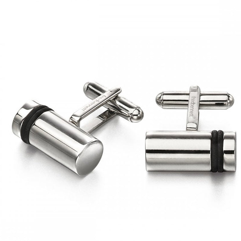 Fred Bennett Stainless Steel Black Stripe Barrel Shape Cufflinks V522